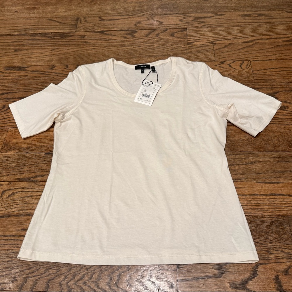 Theory Junia Ivory Pima Cotton Tee NWT Short Sleeve Minimalist Top Size L
